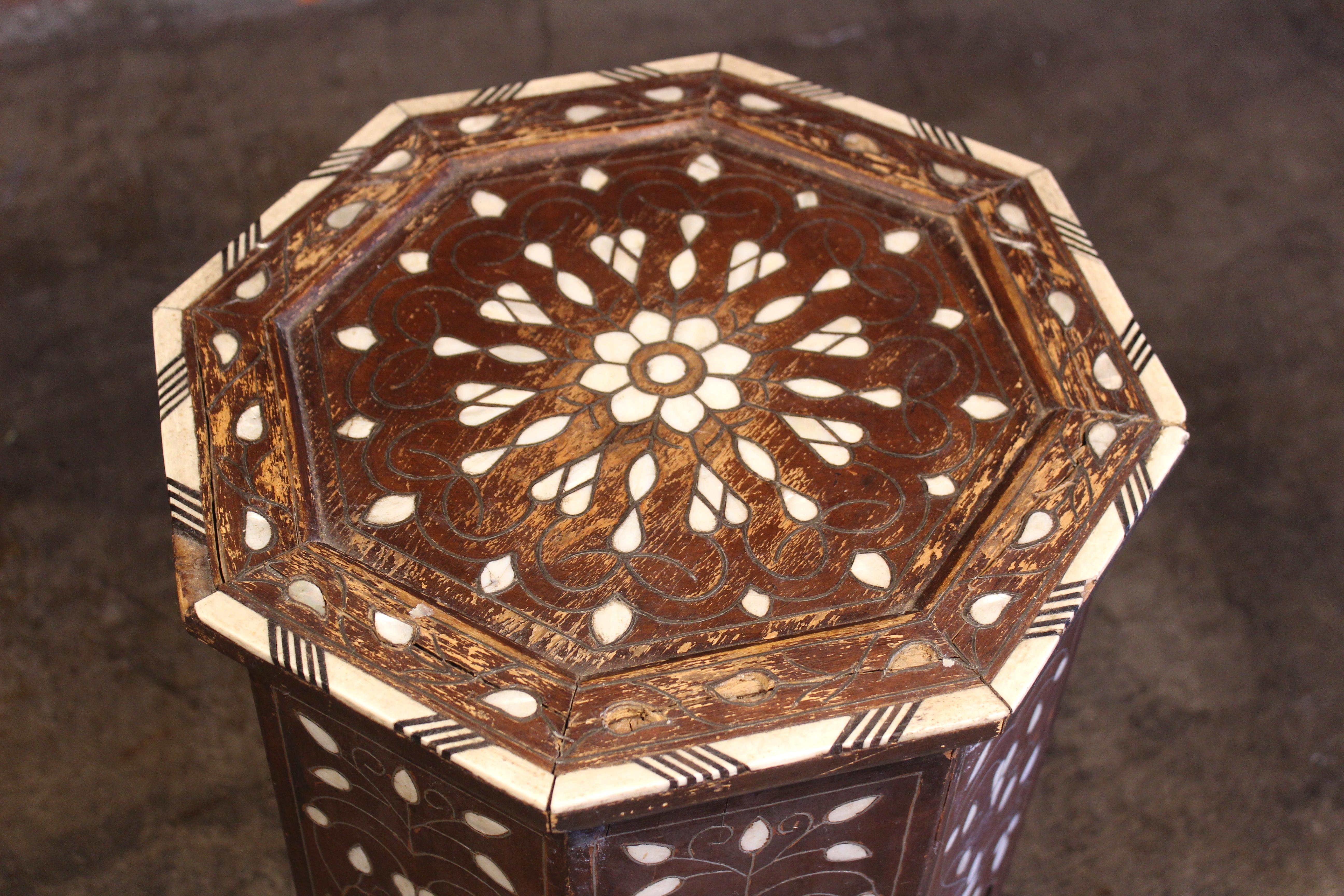 Moorish Antique Inlaid Moroccan Tabouret Side Table