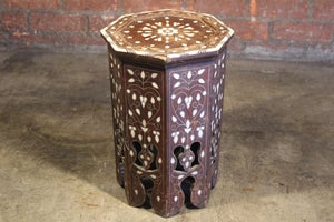 Table D'appoint Orientale Marrakech En Bois - Tabouret Boufa Bleu Multicolore, Diamètre 40cm, Hauteur 47cm