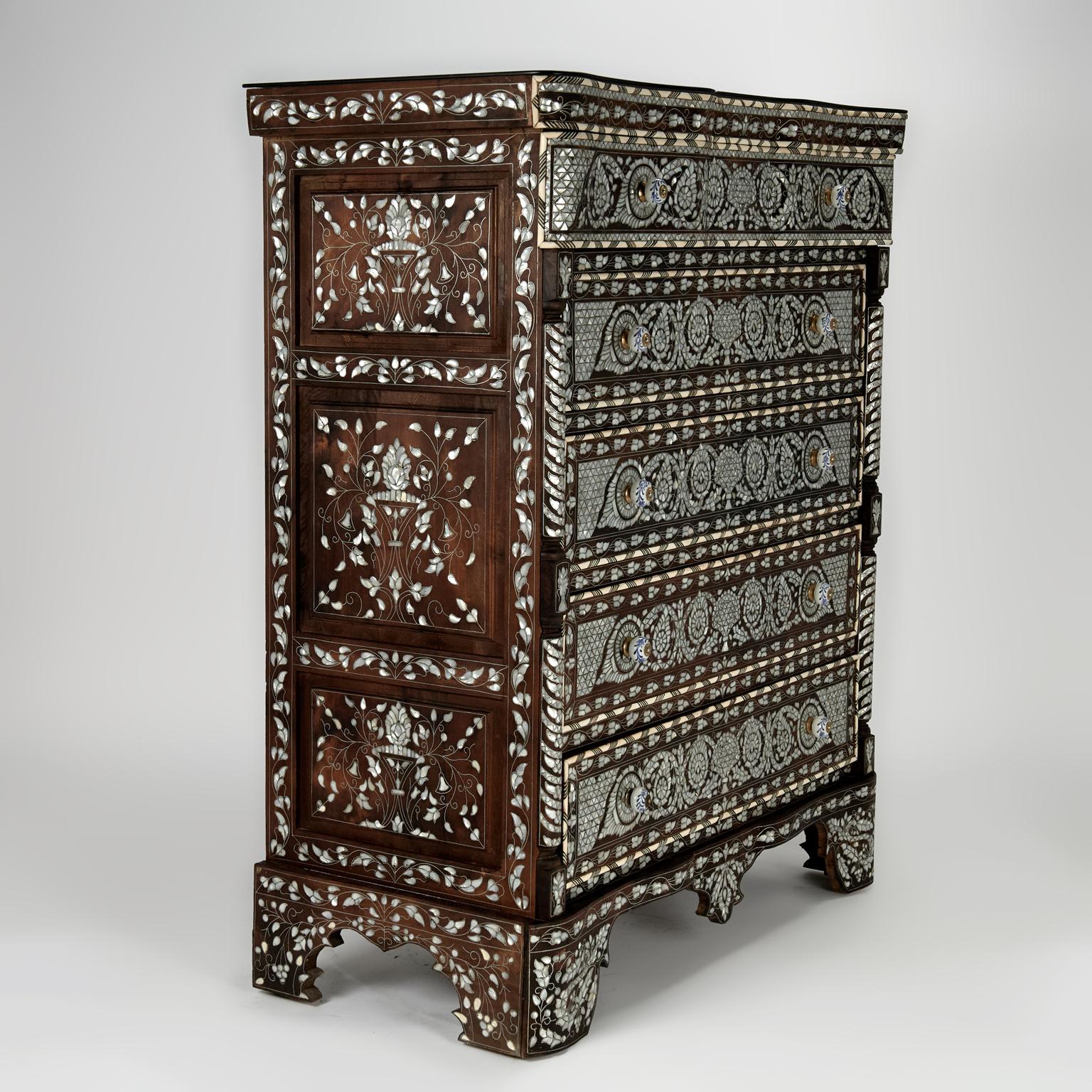 Antique Inlaid Moroccan Tall Chest For Sale 7