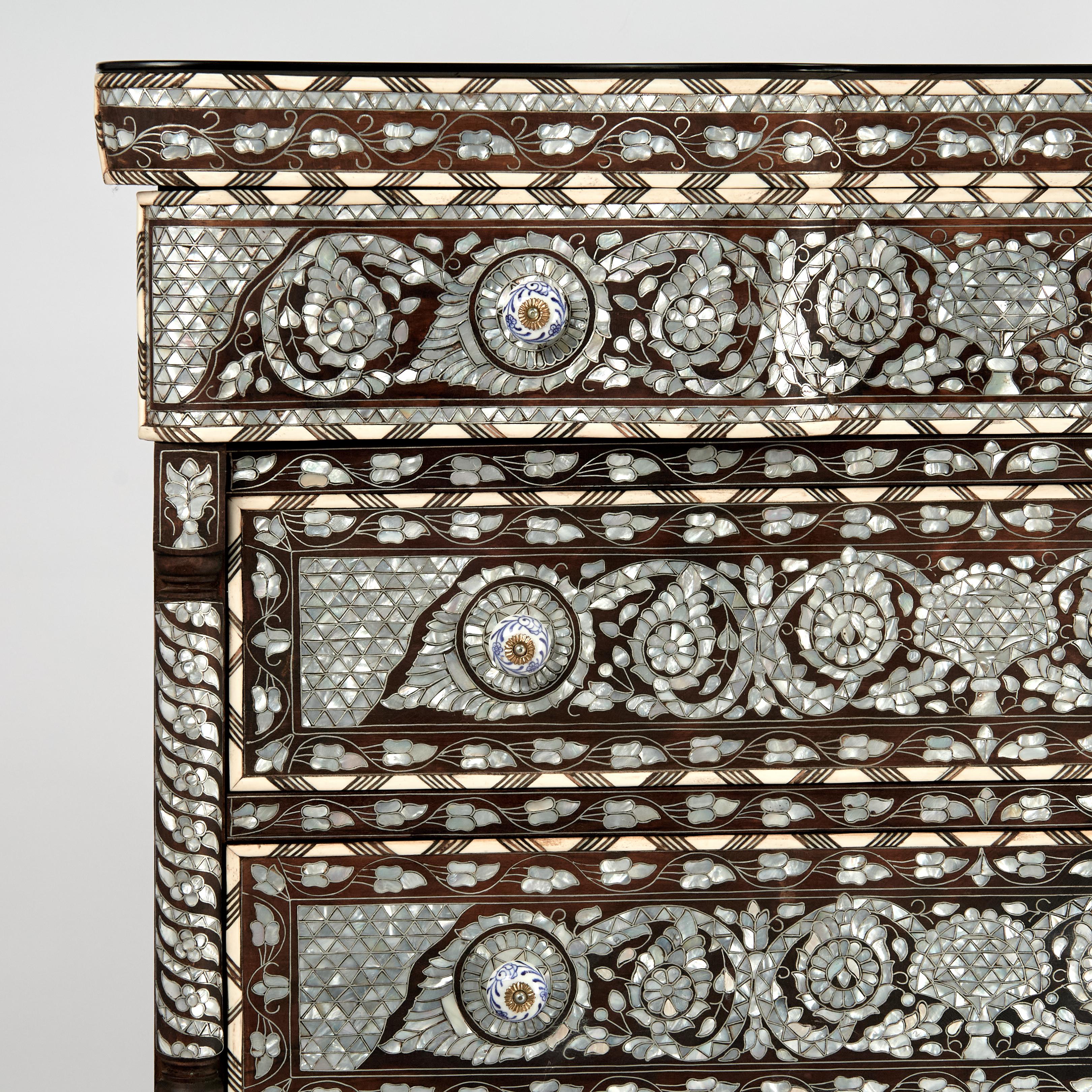 Moorish Antique Inlaid Moroccan Tall Chest For Sale