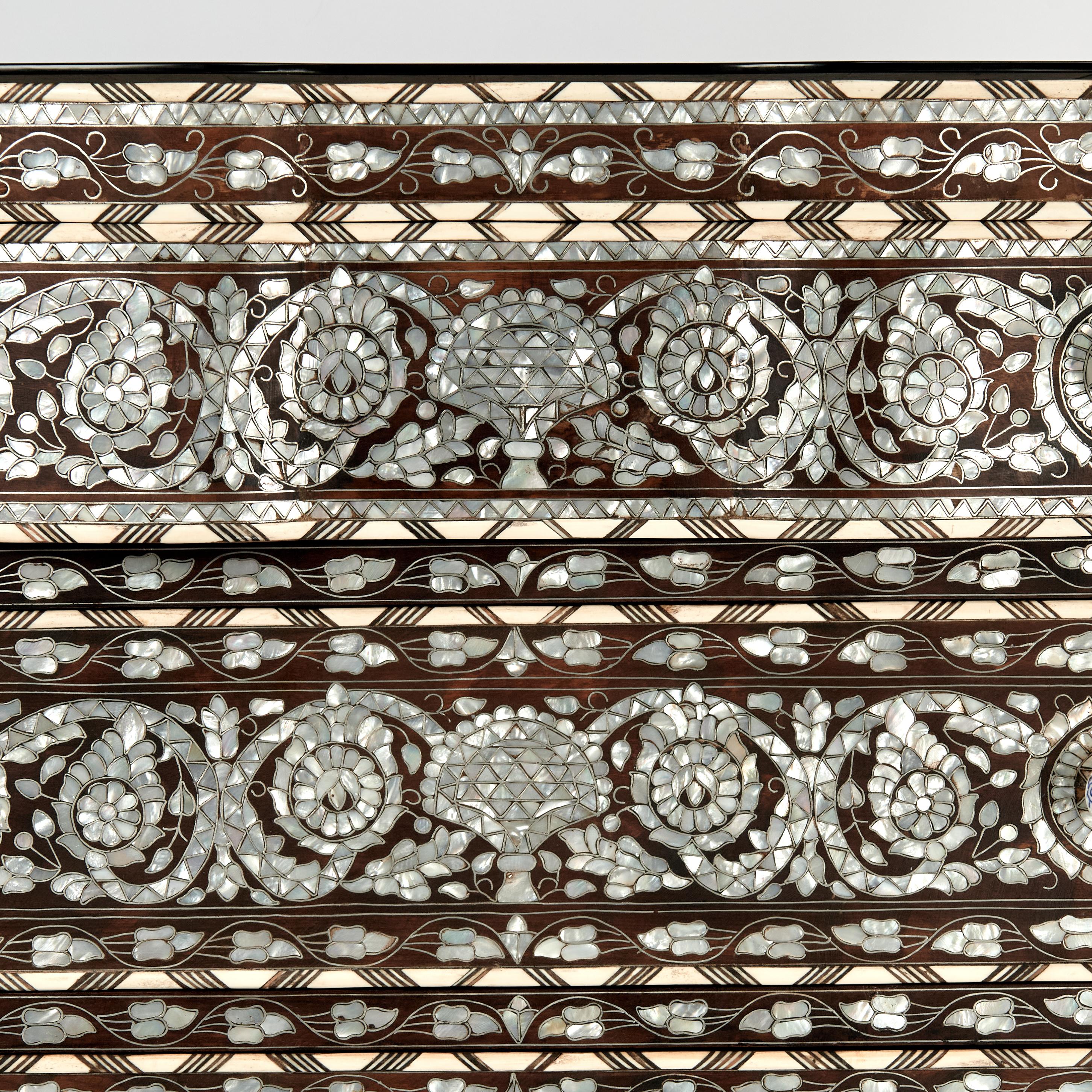 Hand-Crafted Antique Inlaid Moroccan Tall Chest For Sale