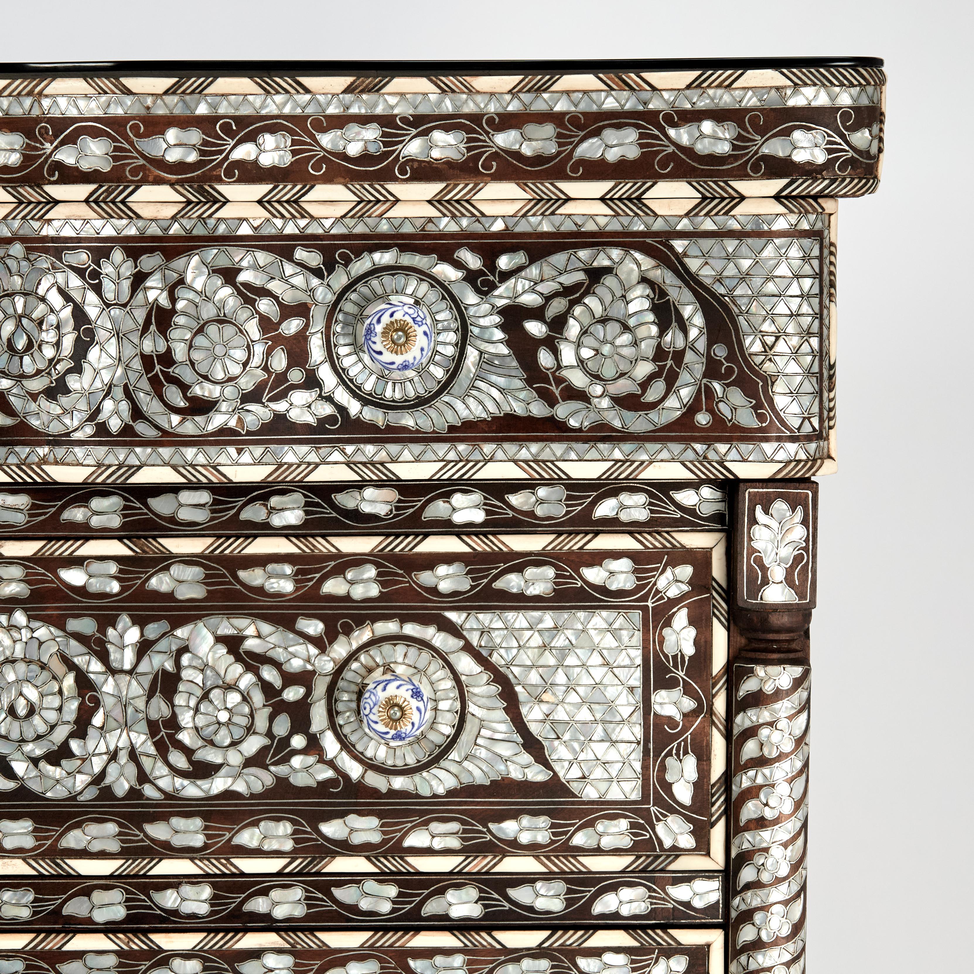 Antique Inlaid Moroccan Tall Chest In Good Condition For Sale In Palm Beach, FL