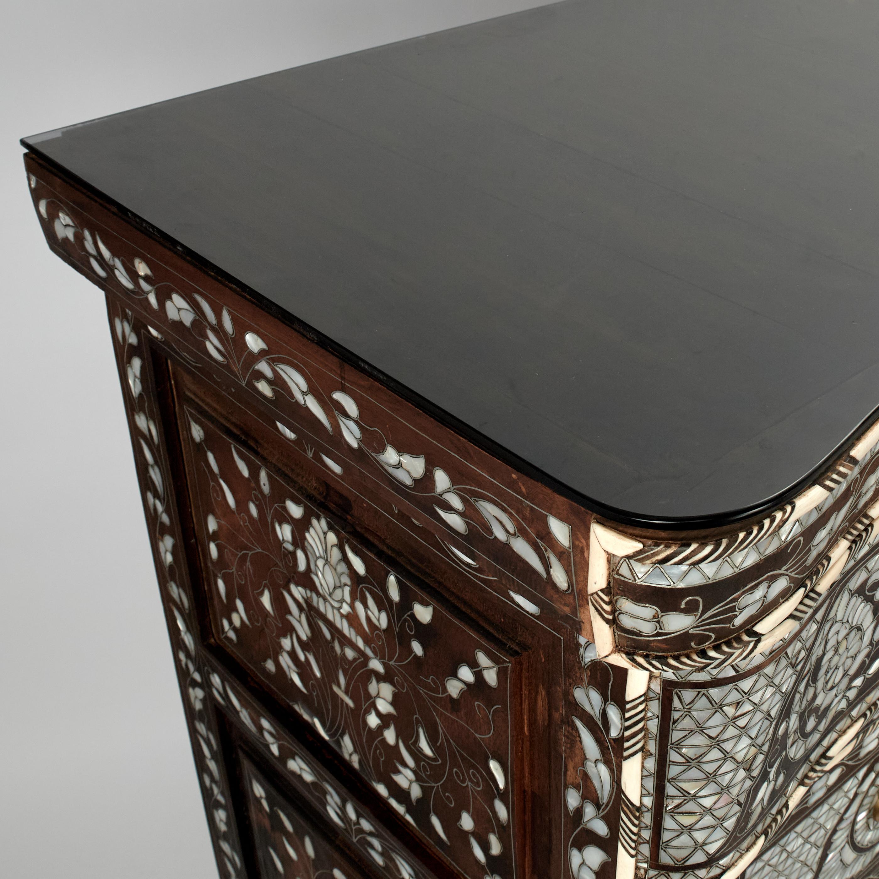 Bone Antique Inlaid Moroccan Tall Chest For Sale