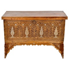 Antique Inlaid Mother of Pearl Syrian Marriage Dowry Chest Coffer Trunk, 1880