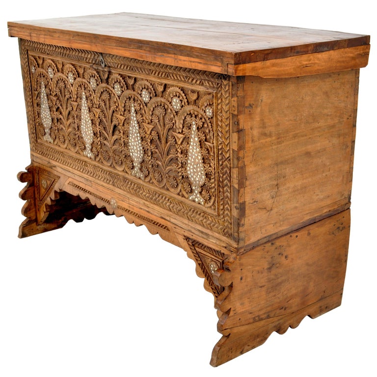 Antique Inlaid Mother of Pearl Syrian Marriage Dowry Chest Coffer Trunk, 1880 at 1stDibs