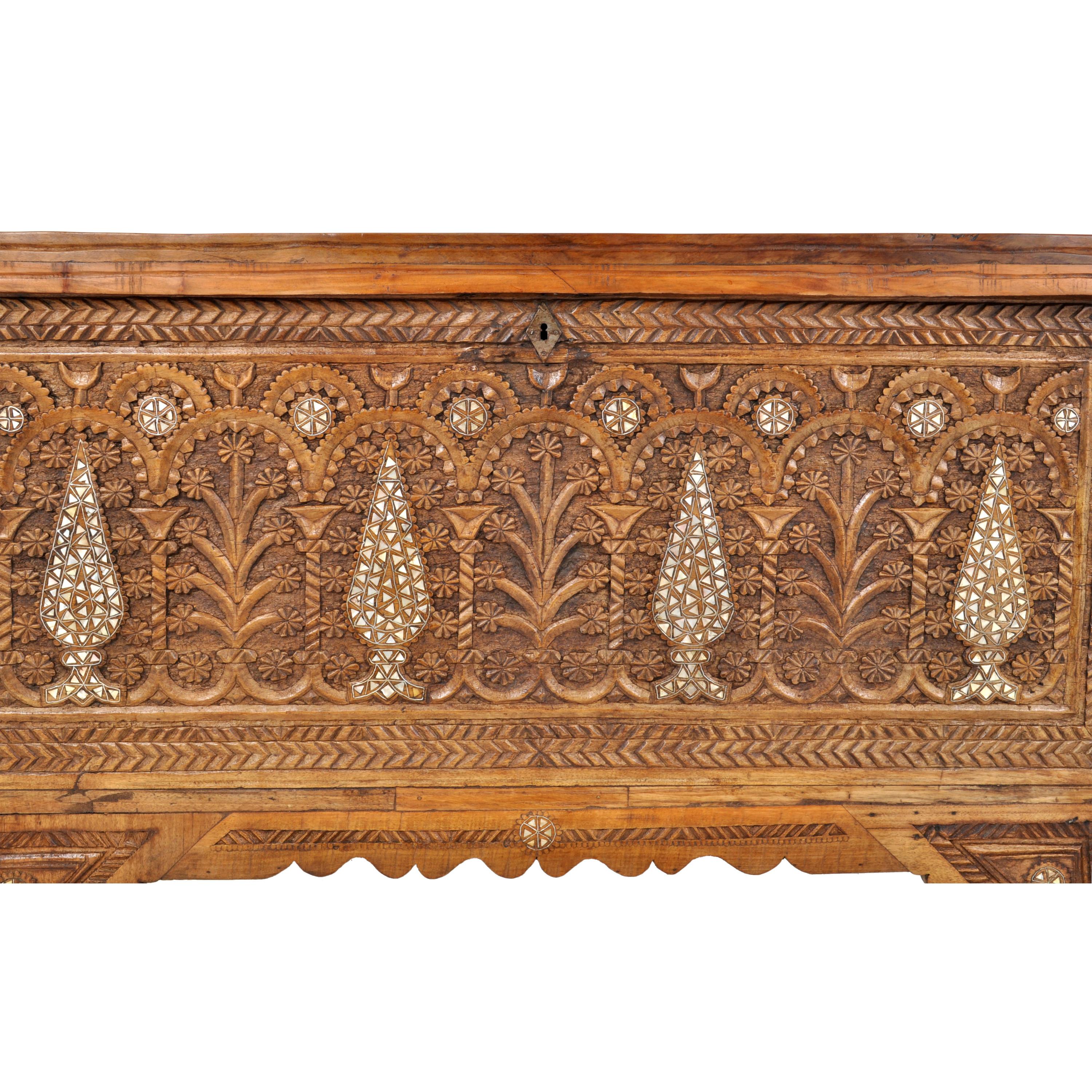 Antique Inlaid Mother of Pearl Syrian Marriage Dowry Chest Coffer Trunk, 1880 2
