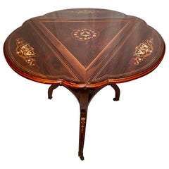 Antique Inlaid Rosewood Drop-Leaf Museum Quality Table, circa 1860-1870