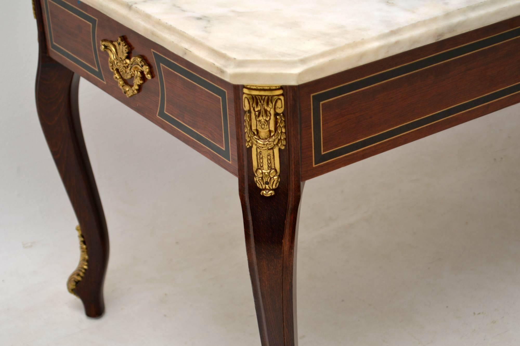 Louis XVI Antique Inlaid Rosewood Marble Top Coffee Table