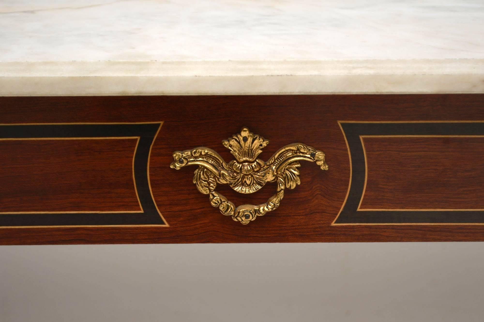 French Antique Inlaid Rosewood Marble Top Coffee Table