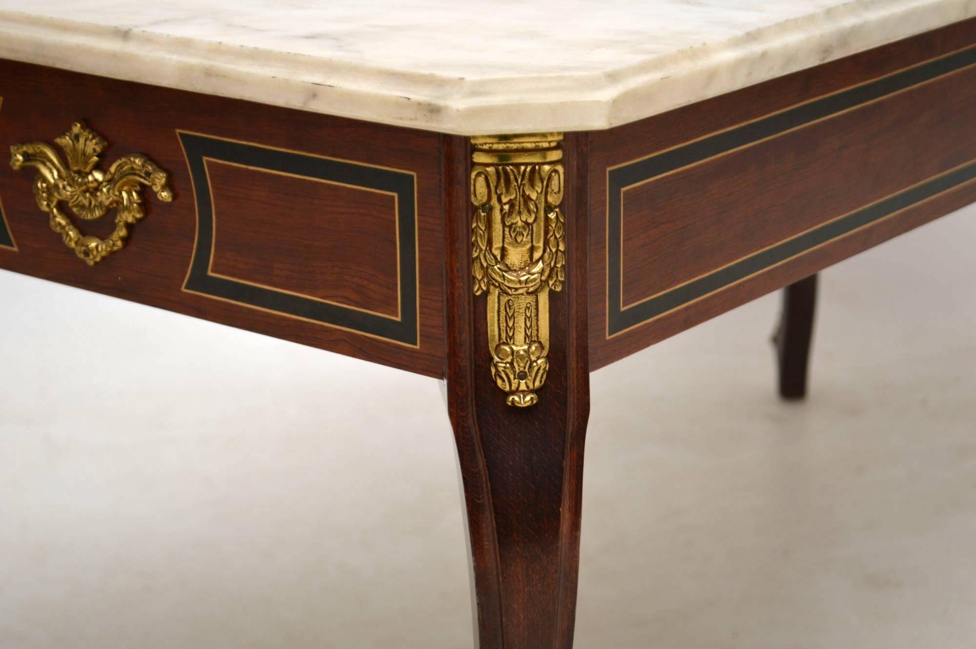 Antique Inlaid Rosewood Marble Top Coffee Table In Excellent Condition In London, GB