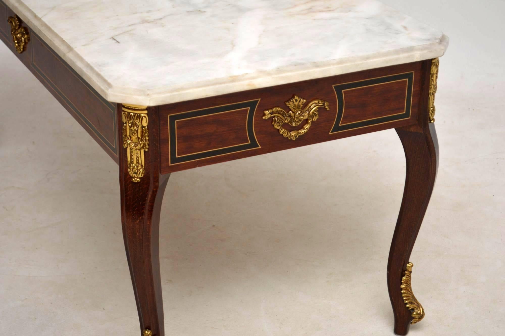 Mid-20th Century Antique Inlaid Rosewood Marble Top Coffee Table
