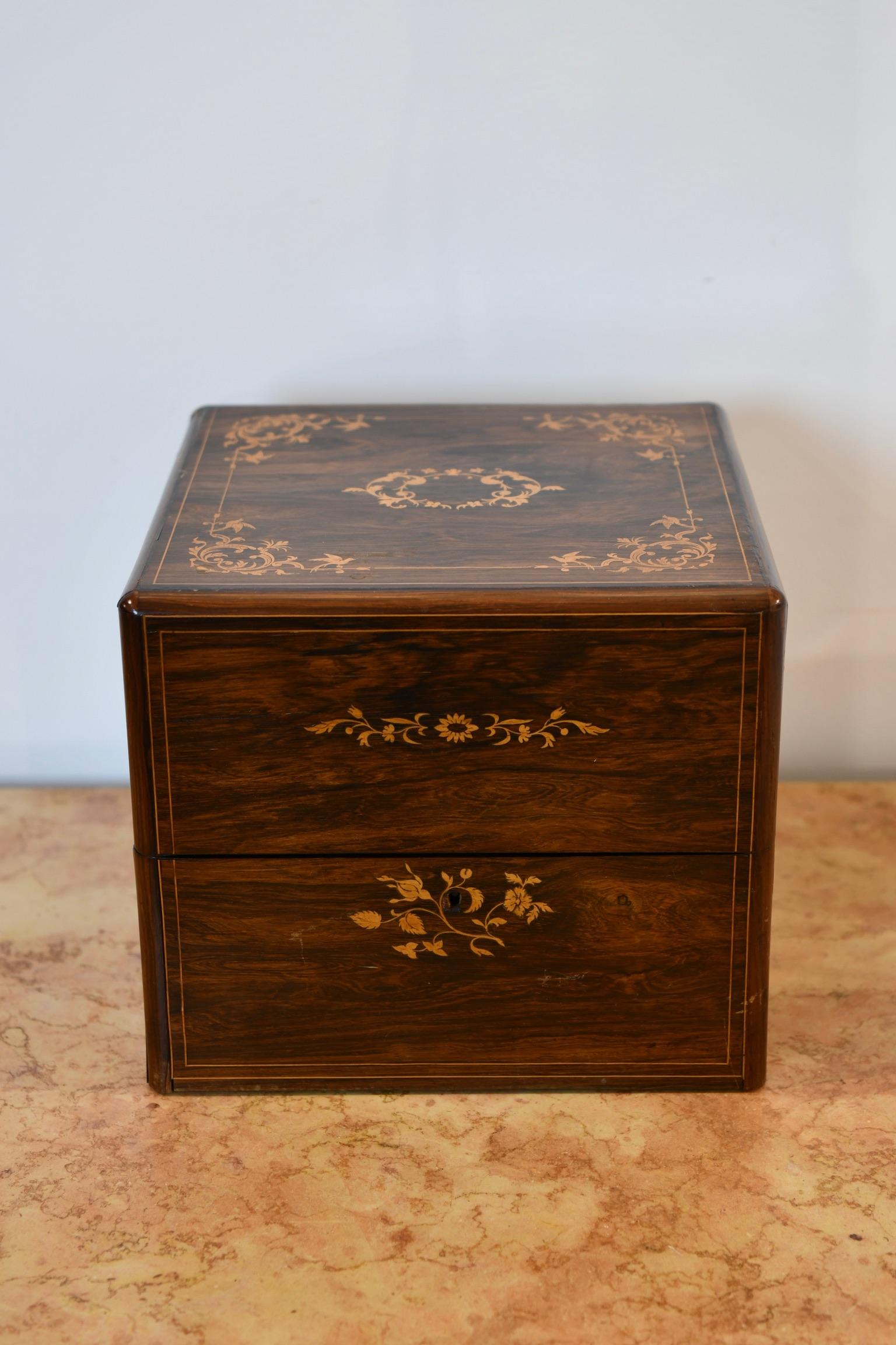 Inlay Antique Inlaid Rosewood Tantalus For Sale