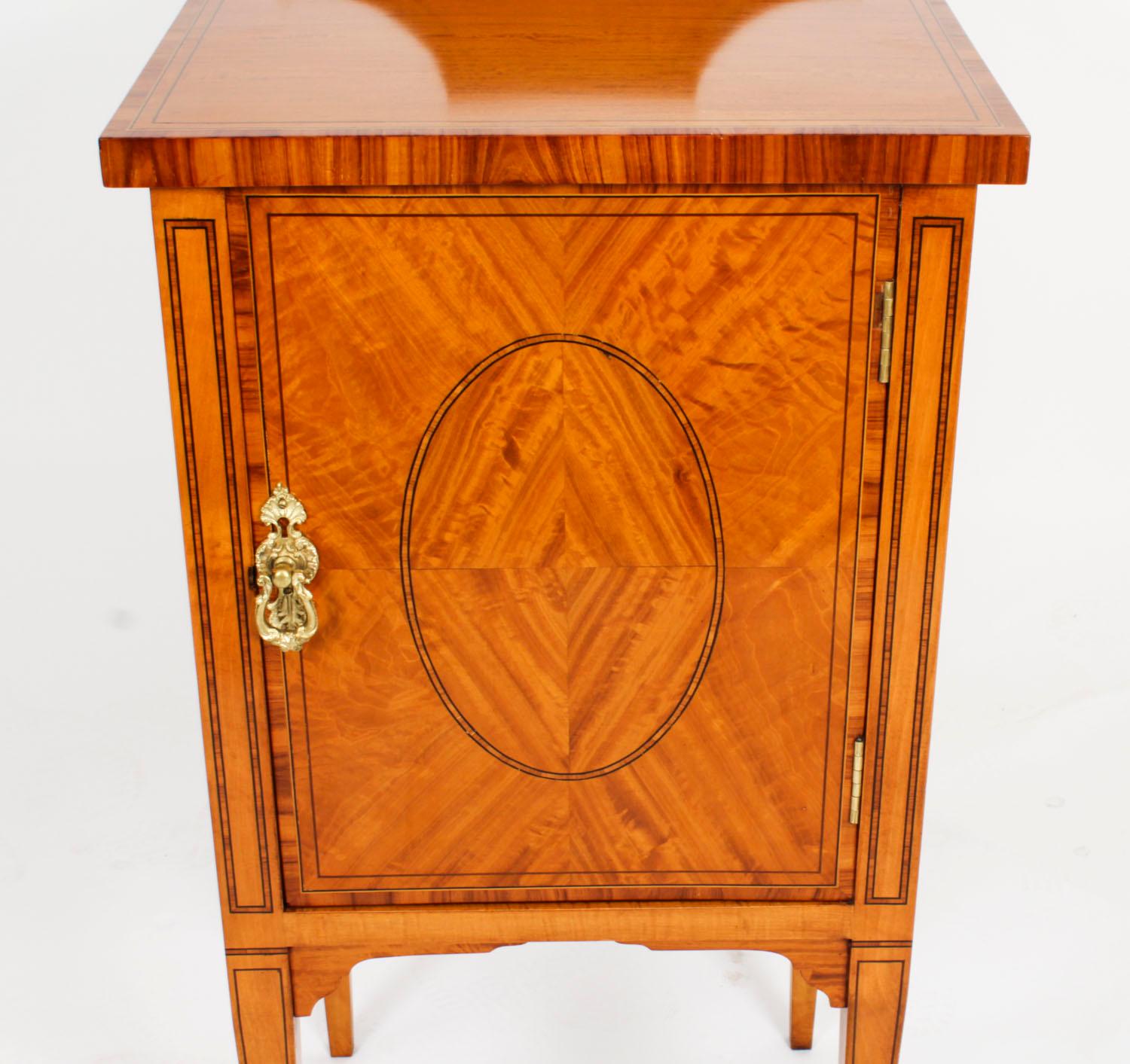 Late 19th Century Antique Inlaid Satinwood Bedside Cabinet c.1880 19th Century