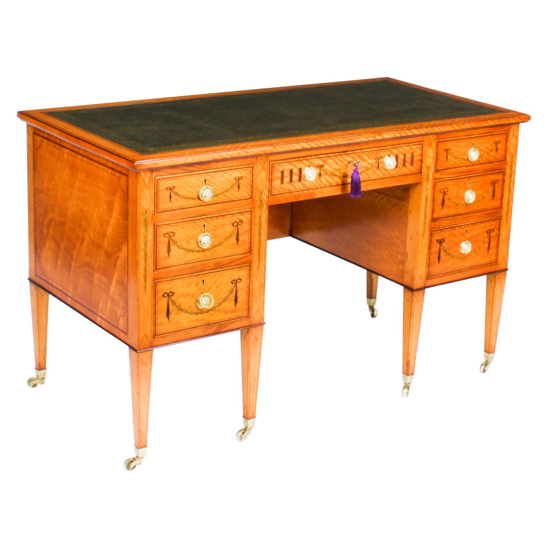 Antique Inlaid Satinwood Writing Table Desk by Edwards & Roberts, 19th Century For Sale