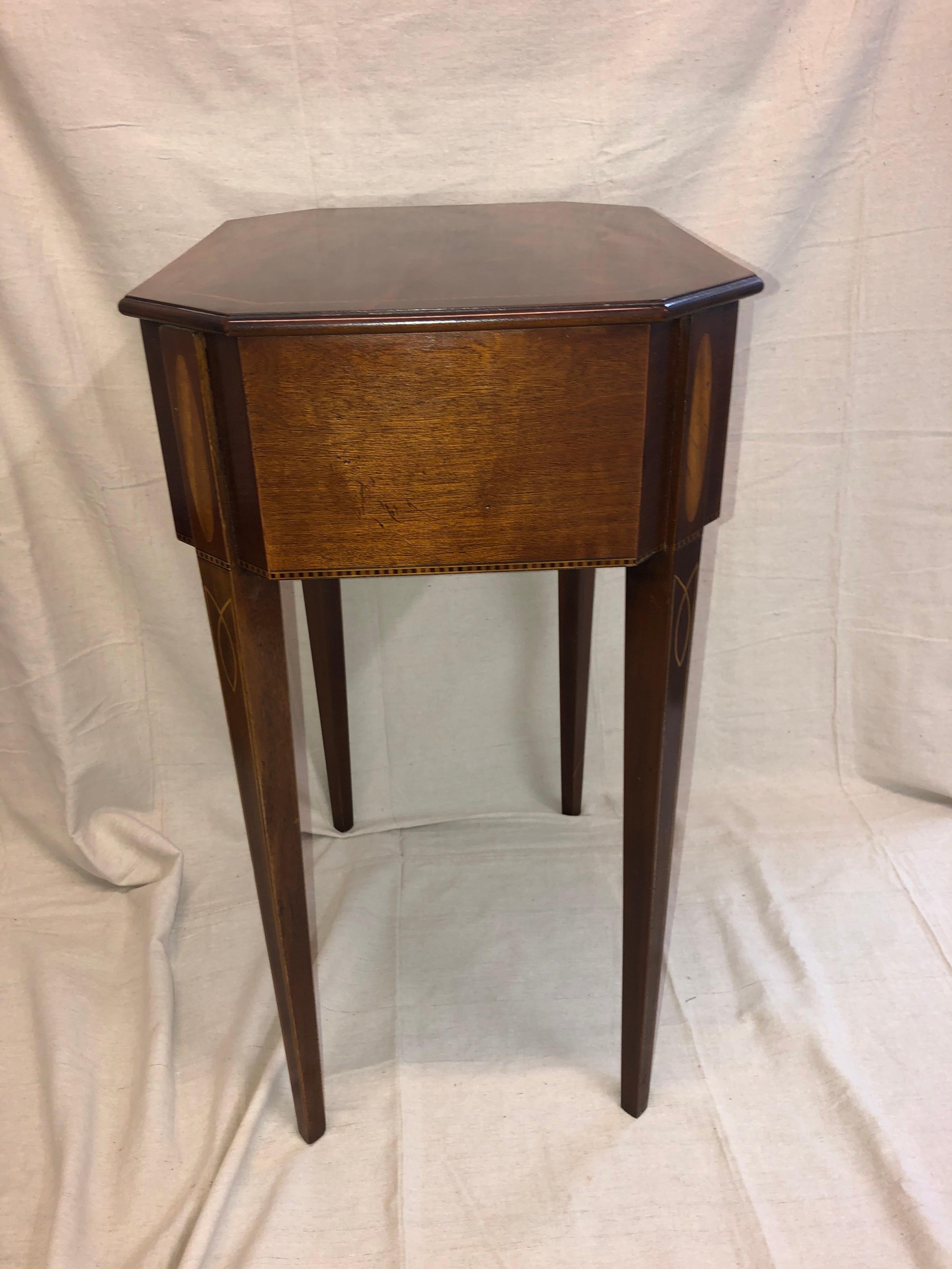 Satinwood Antique Inlaid Sheraton End Table/Nightstand
