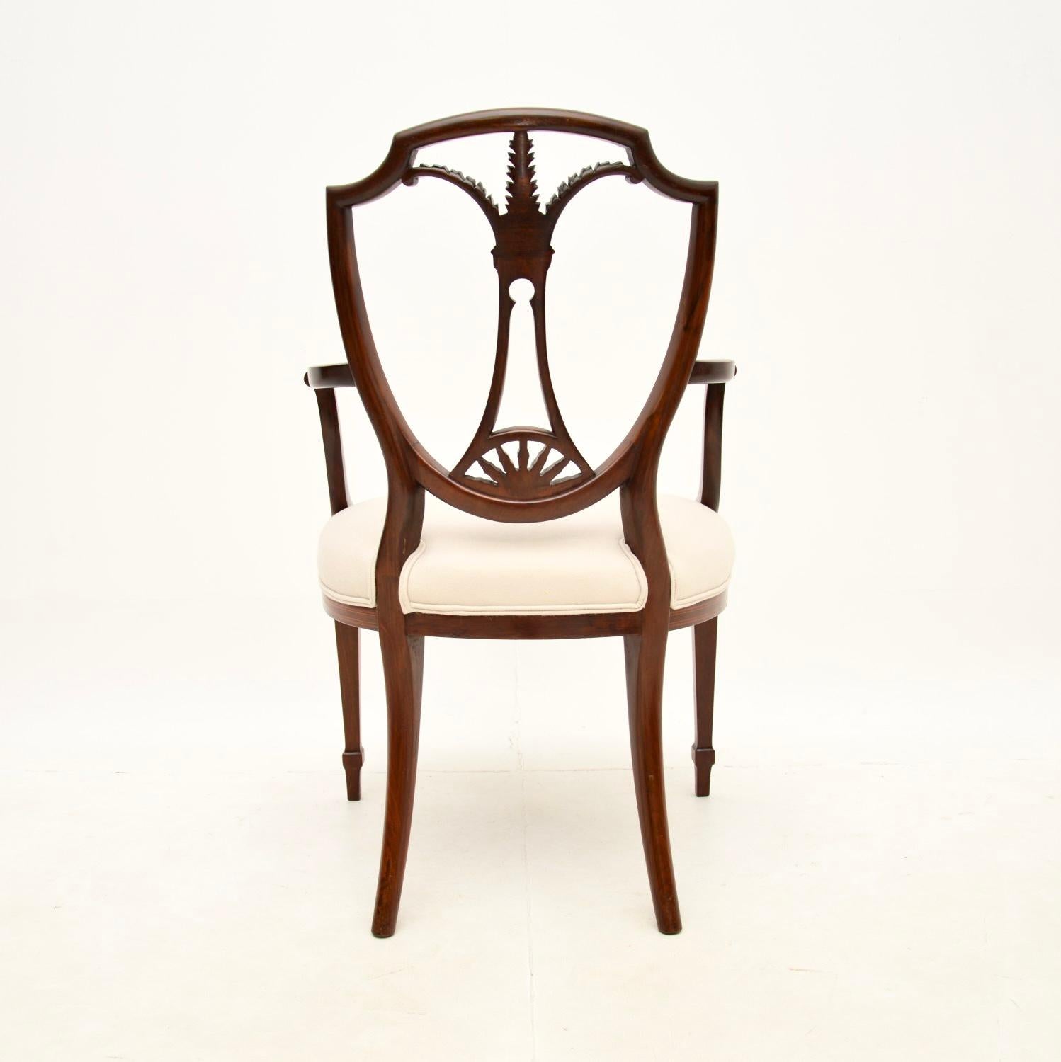 British Antique Inlaid Sheraton Style Carver Armchair For Sale