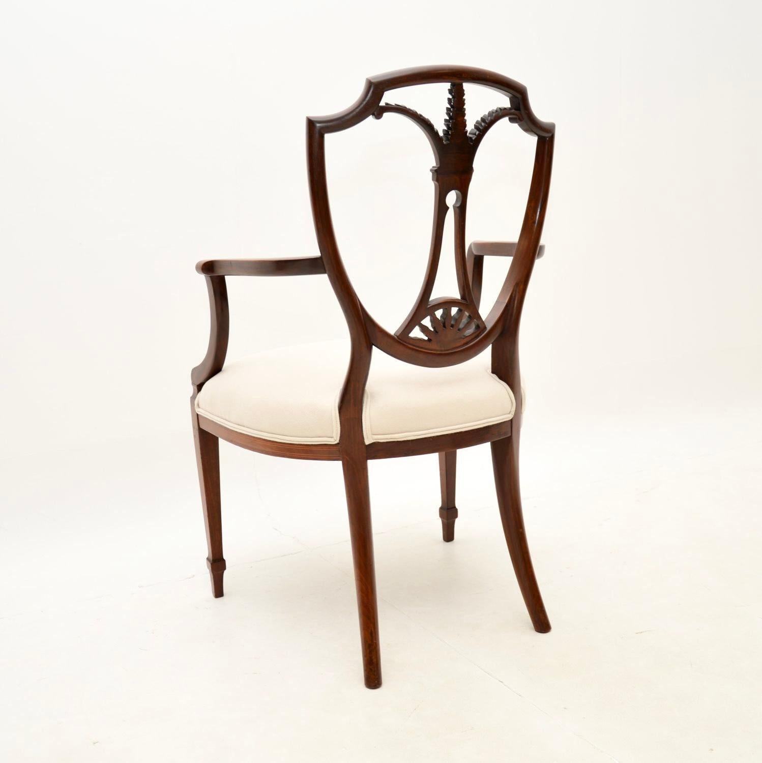 Early 20th Century Antique Inlaid Sheraton Style Carver Armchair For Sale
