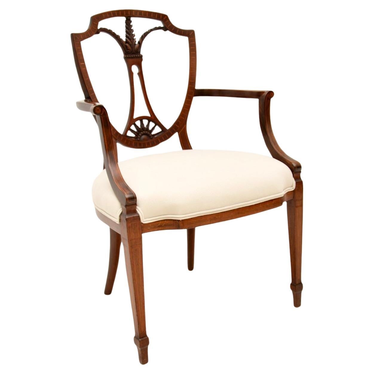 Antique Inlaid Sheraton Style Carver Armchair For Sale