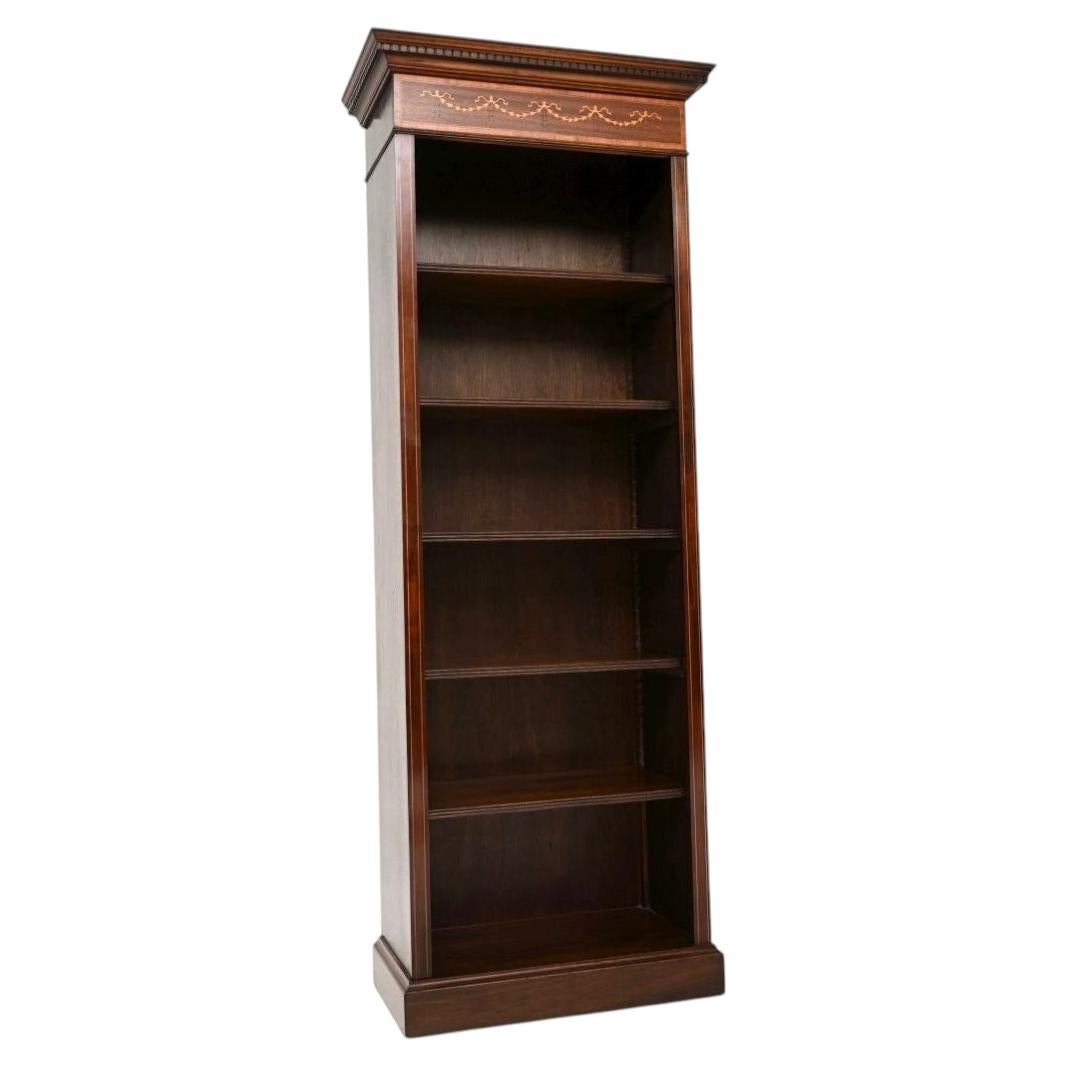 Antique Inlaid Sheraton Style Open Bookcase