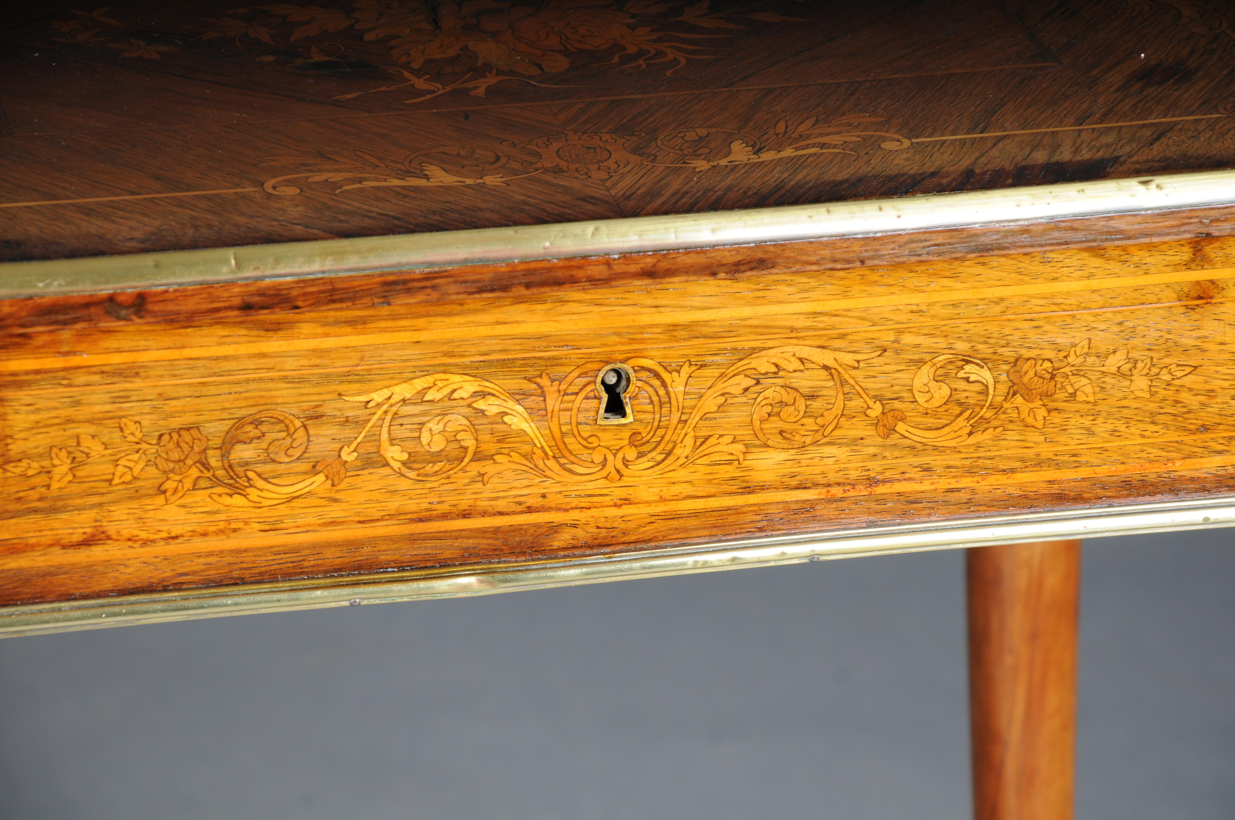 Antique inlaid side table/sewing table Napoleon III, brass For Sale 12