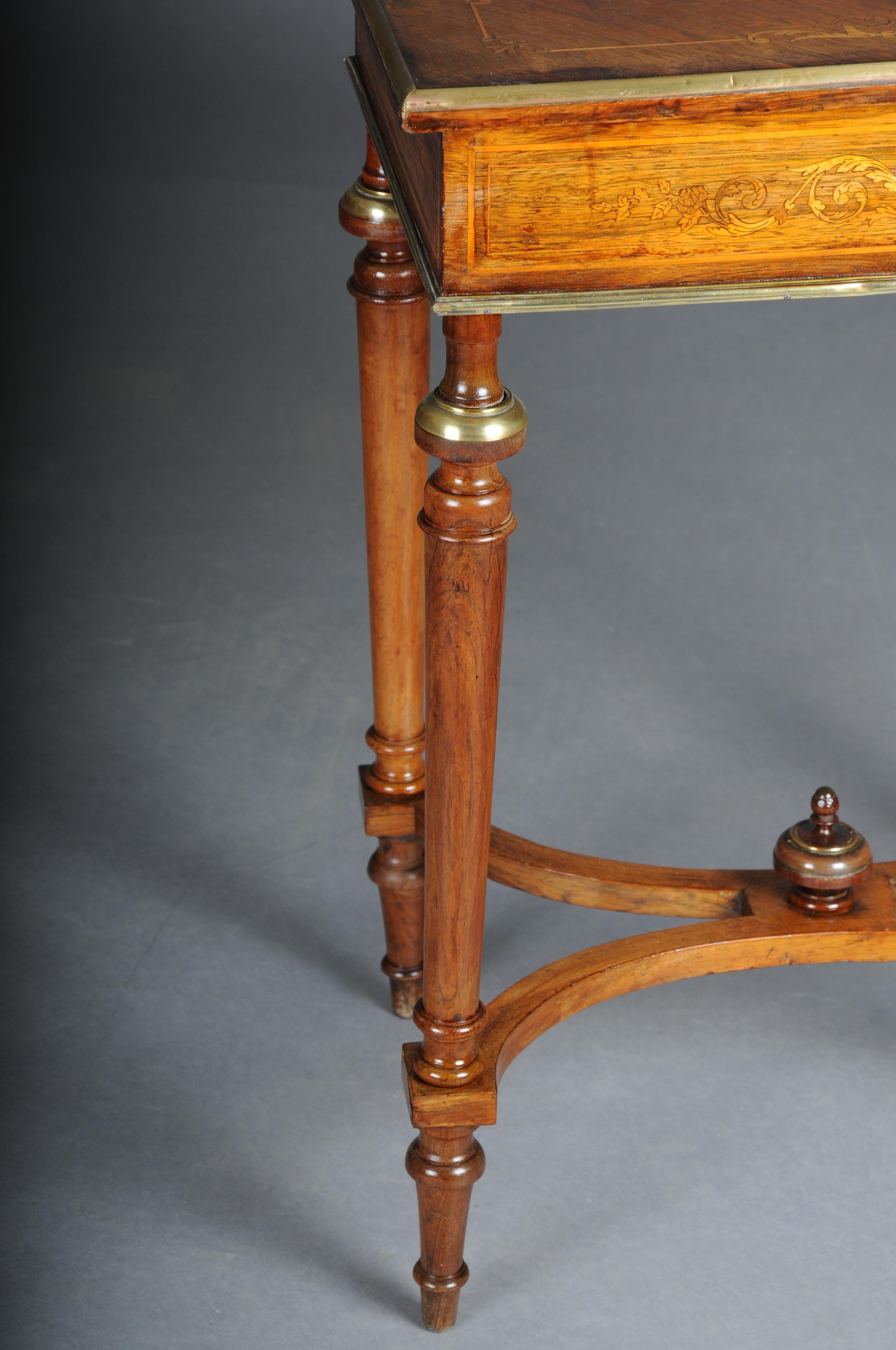 Antique inlaid side table/sewing table Napoleon III, brass For Sale 13