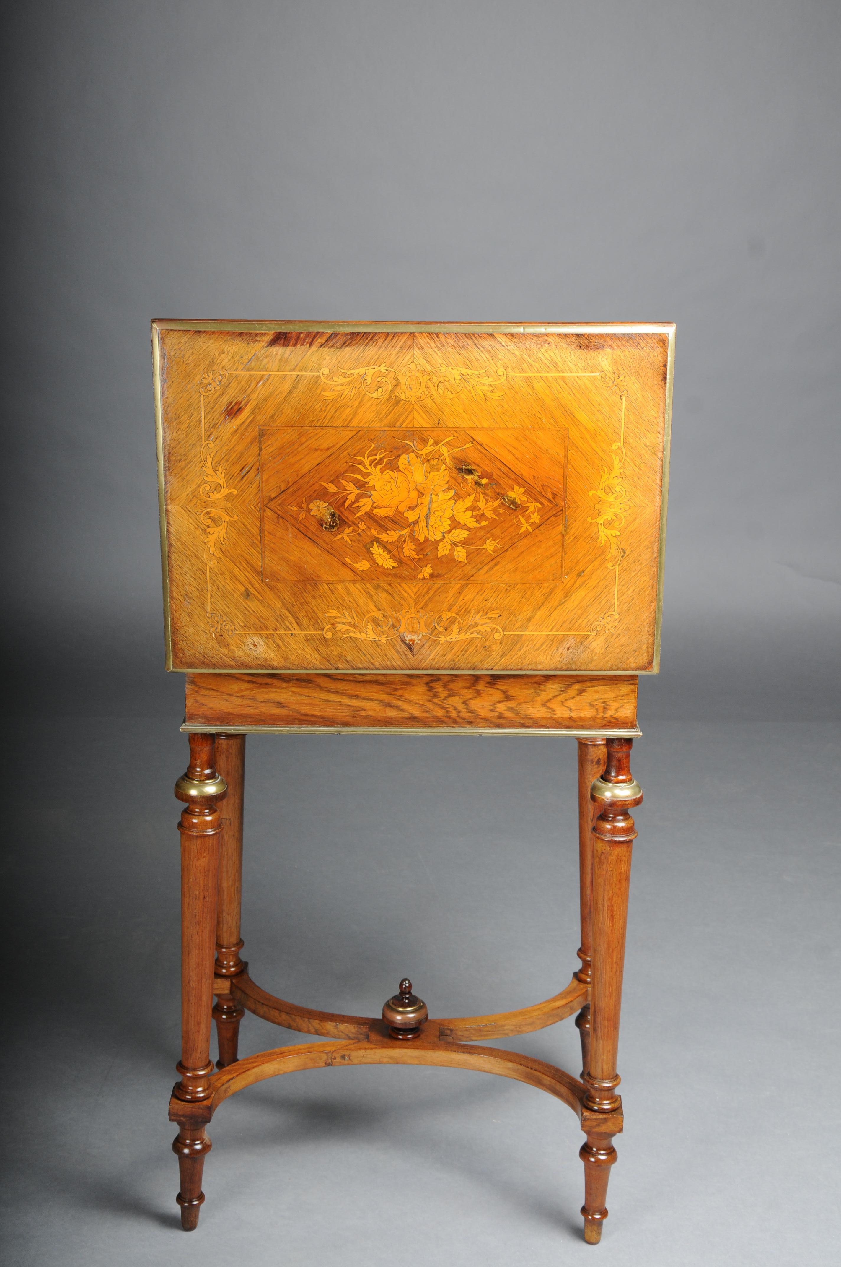 Antique inlaid side table/sewing table Napoleon III, brass For Sale 1