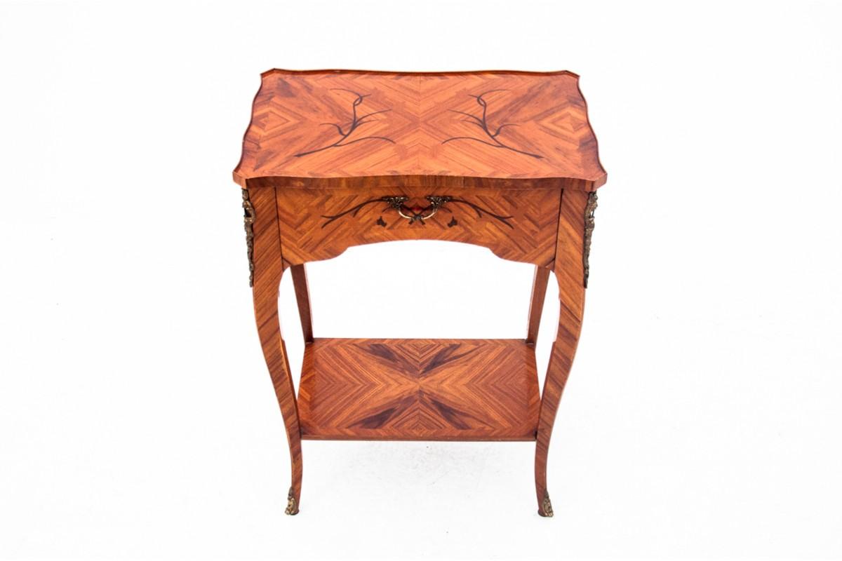 French Provincial Antique Inlaid Side Table with Drawer, France, circa 1910