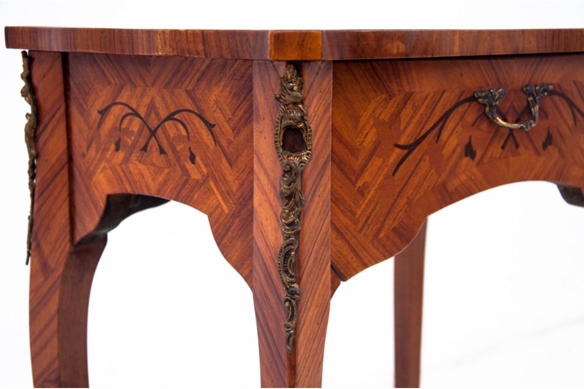 Walnut Antique Inlaid Side Table with Drawer, France, circa 1910