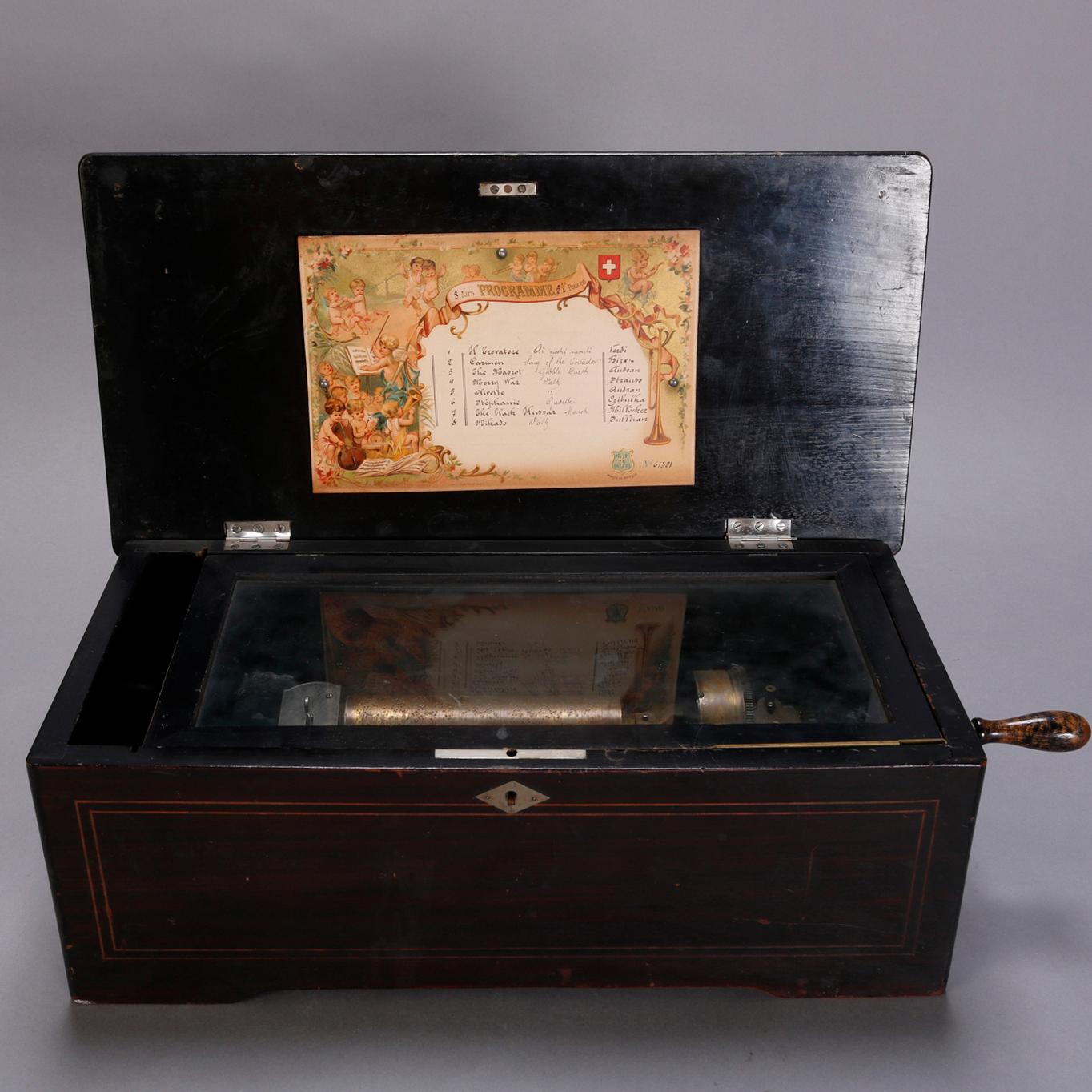 Antique Inlaid Swiss 8-Tune Cylinder Music Box, circa 1880 2