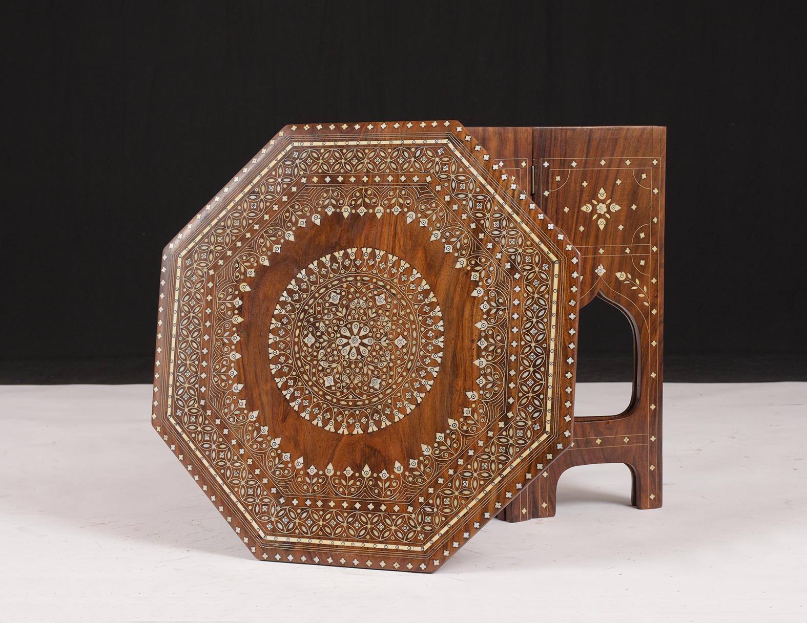 Polished Antique Inlaid Syrian Side Table 