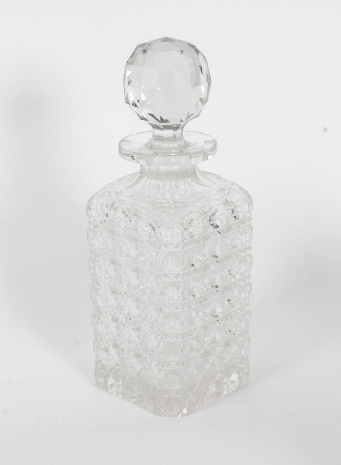 Antique Inlaid Three Cut Crystal Decanter Tantalus & Games 19th Century 7