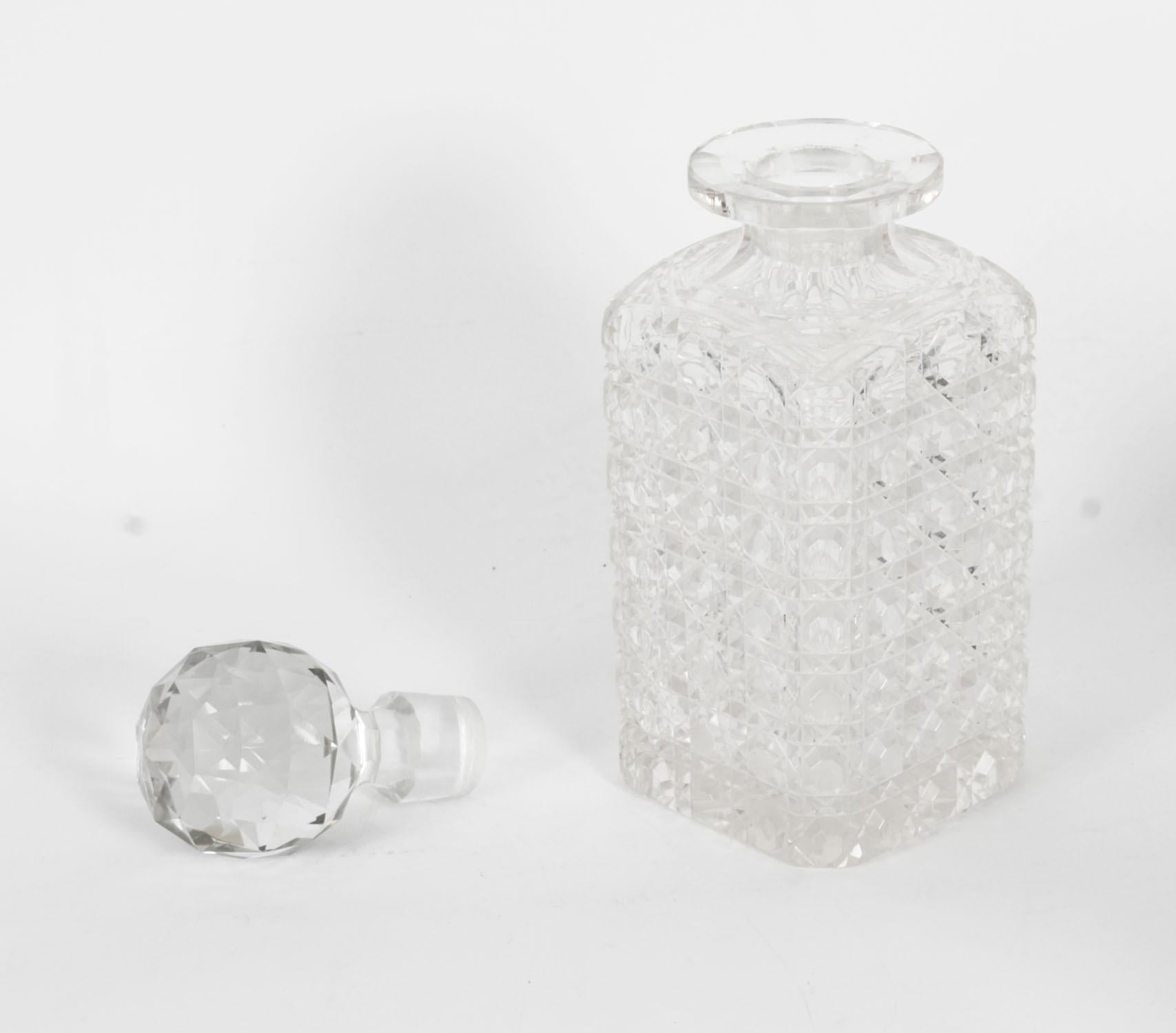 Antique Inlaid Three Cut Crystal Decanter Tantalus & Games 19th Century 10