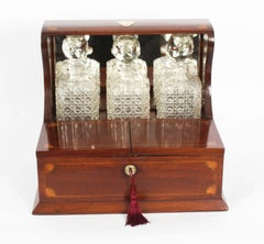 Antique Inlaid Three Cut Crystal Decanter Tantalus & Games 19th Century