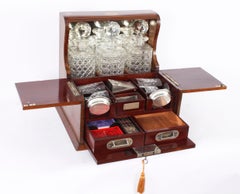 Antique Inlaid Three Cut Crystal Decanter Tantalus & Games 19th Century