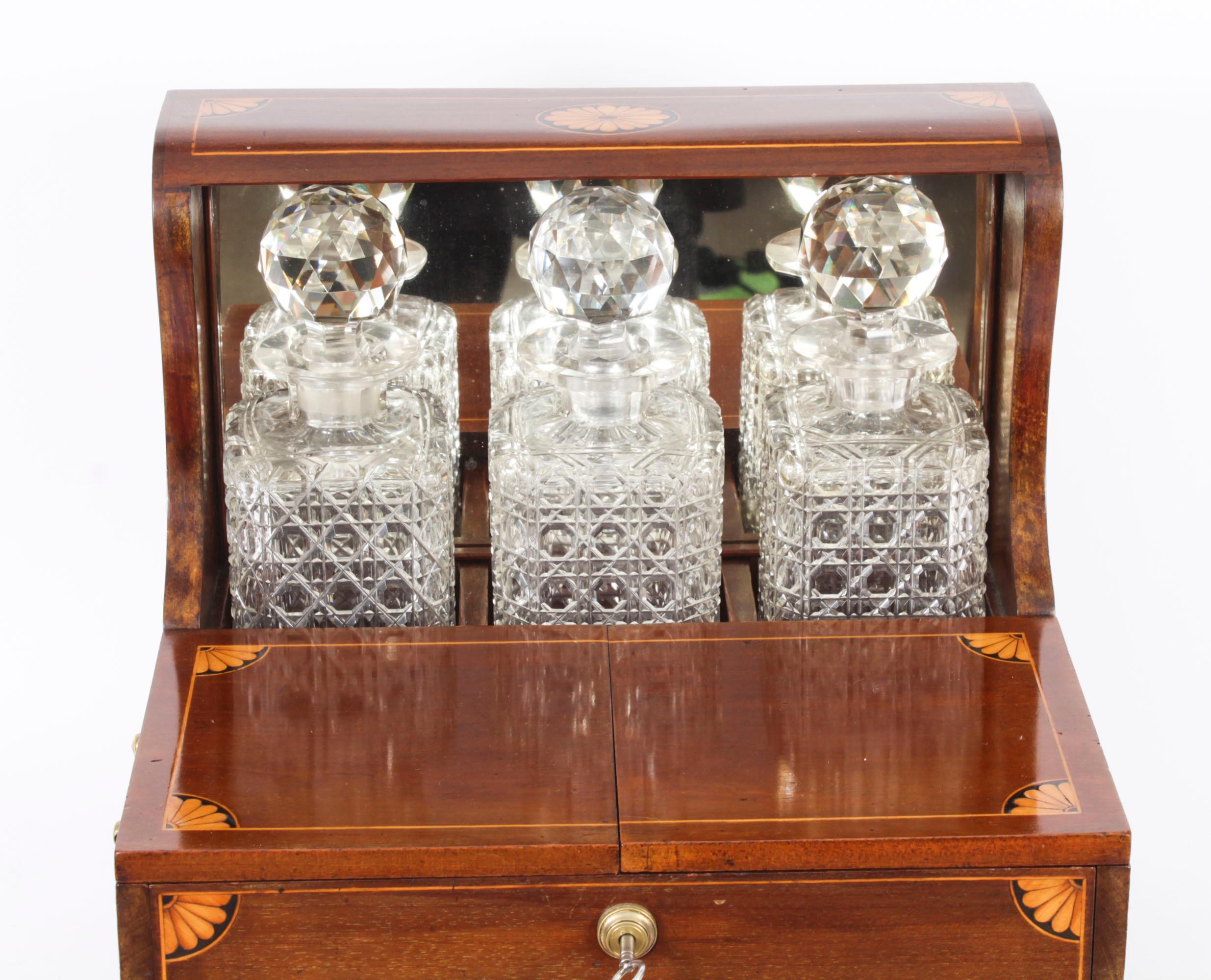 Antique Inlaid Three Cut Crystal Decanter Tantalus & Games 19th Century In Good Condition In London, GB