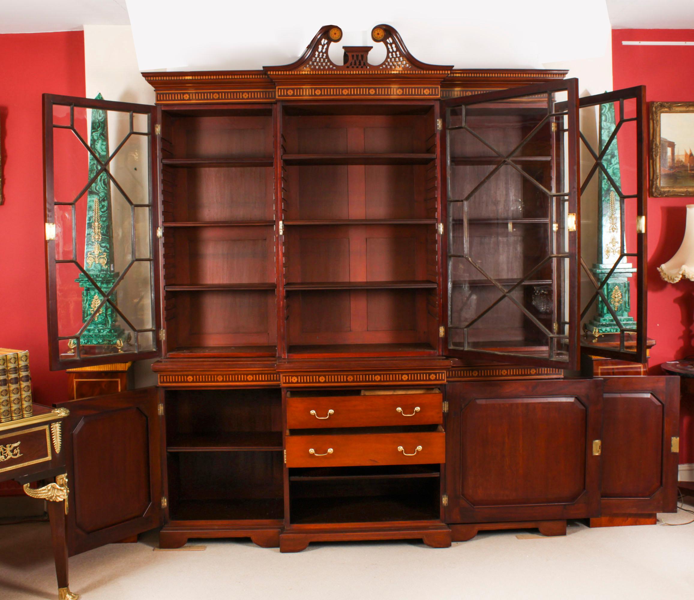 Antique Inlaid Three Door Breakfront Library Bookcase 19th Century 3