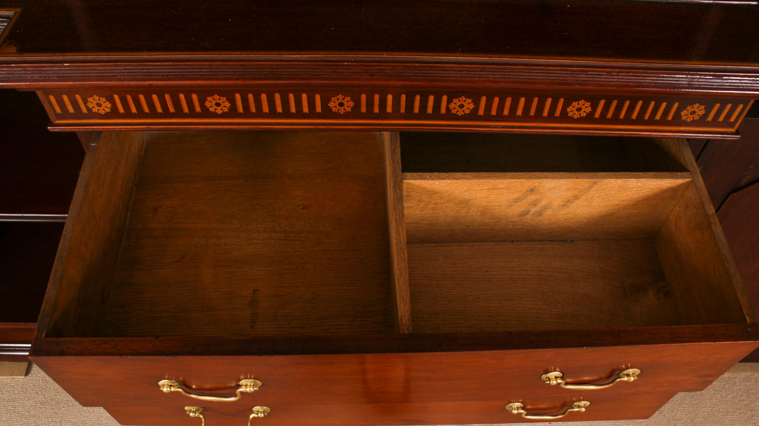 Antique Inlaid Three Door Breakfront Library Bookcase 19th Century 4