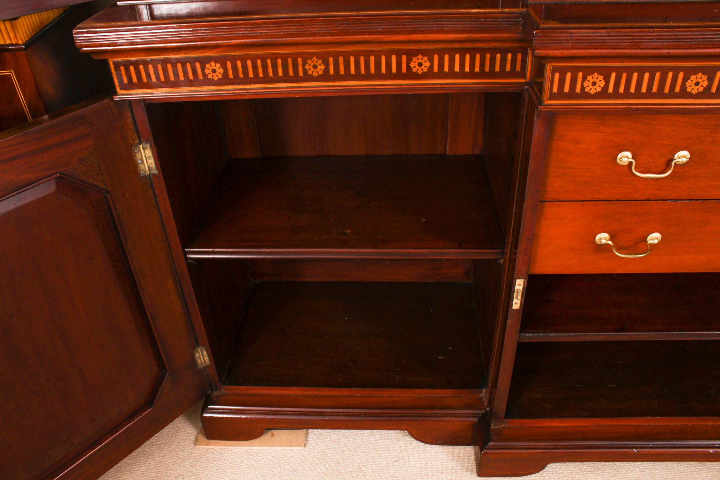 Antique Inlaid Three Door Breakfront Library Bookcase 19th Century For Sale 6