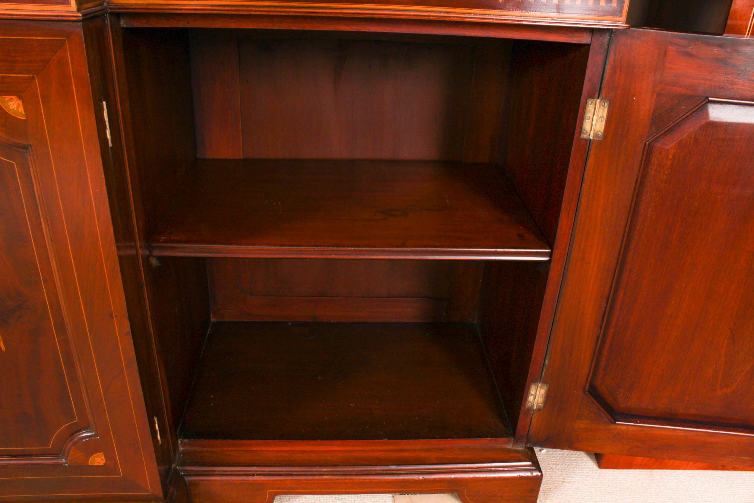 Antique Inlaid Three Door Breakfront Library Bookcase 19th Century 7
