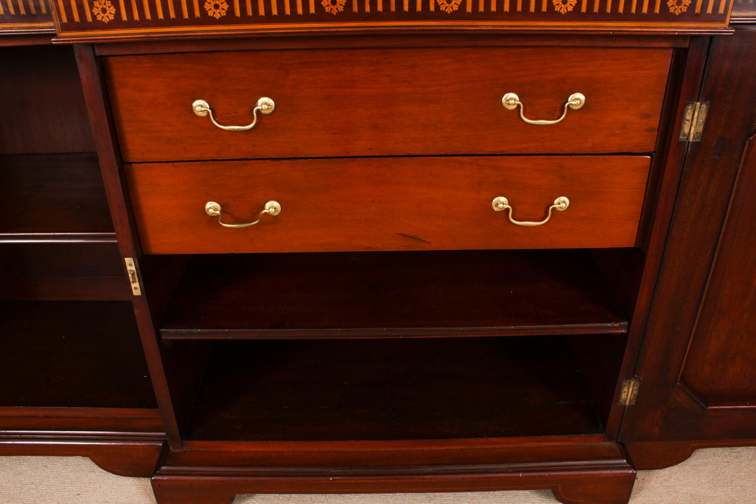 Antique Inlaid Three Door Breakfront Library Bookcase 19th Century For Sale 8