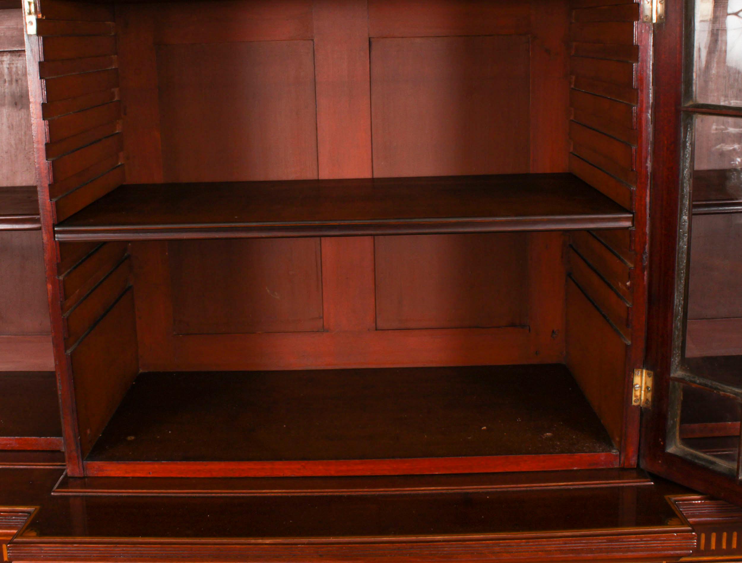 Antique Inlaid Three Door Breakfront Library Bookcase 19th Century 9