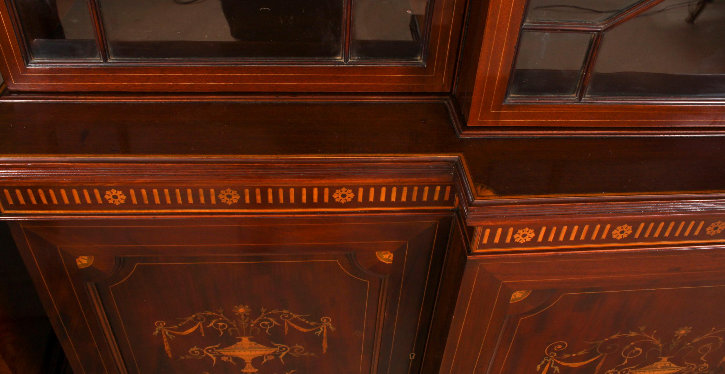 Antique Inlaid Three Door Breakfront Library Bookcase 19th Century In Good Condition In London, GB
