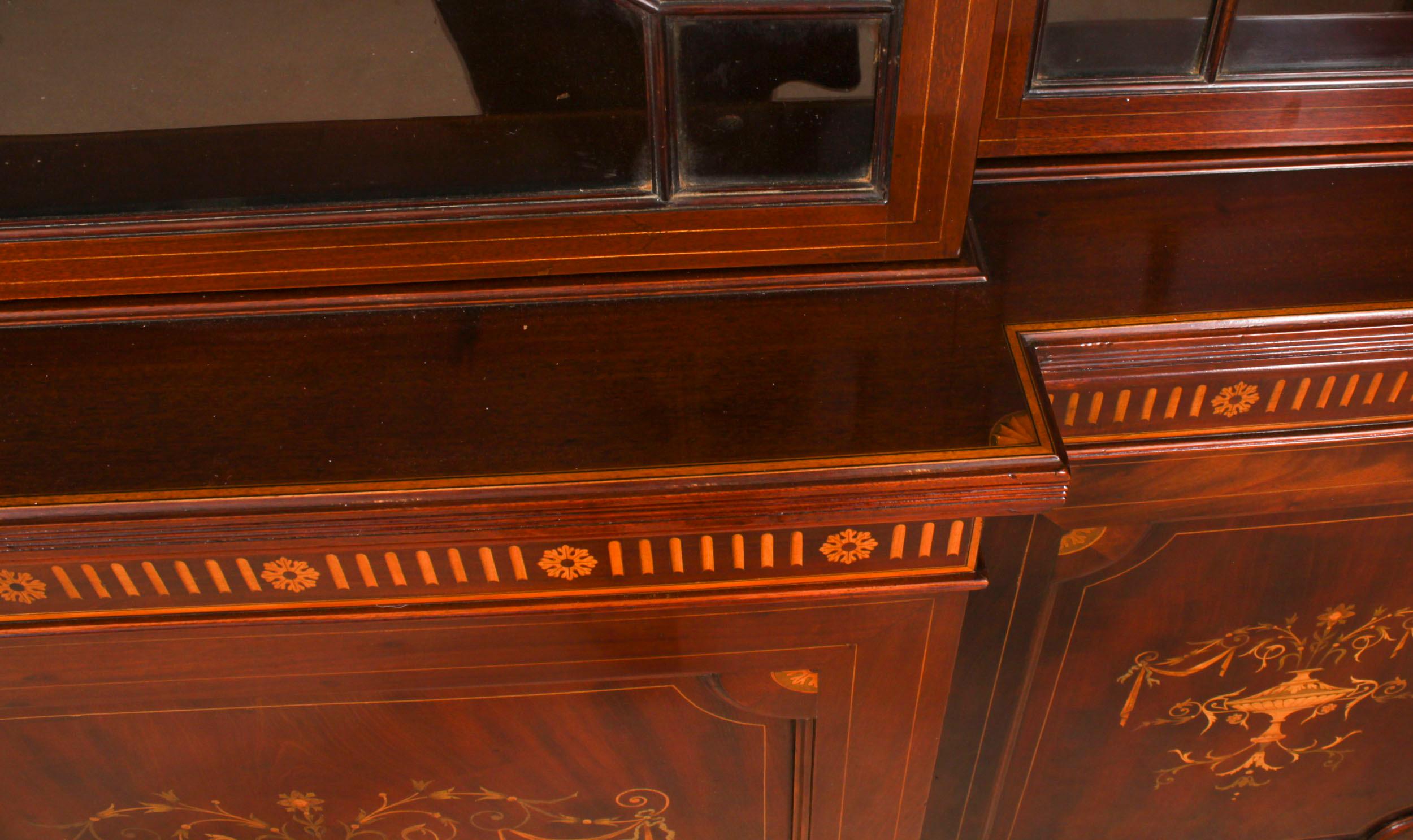 Late 19th Century Antique Inlaid Three Door Breakfront Library Bookcase 19th Century