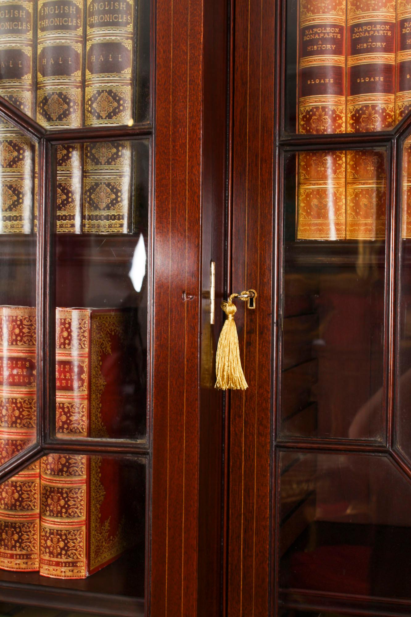 Antique Inlaid Three Door Breakfront Library Bookcase 19th Century For Sale 2