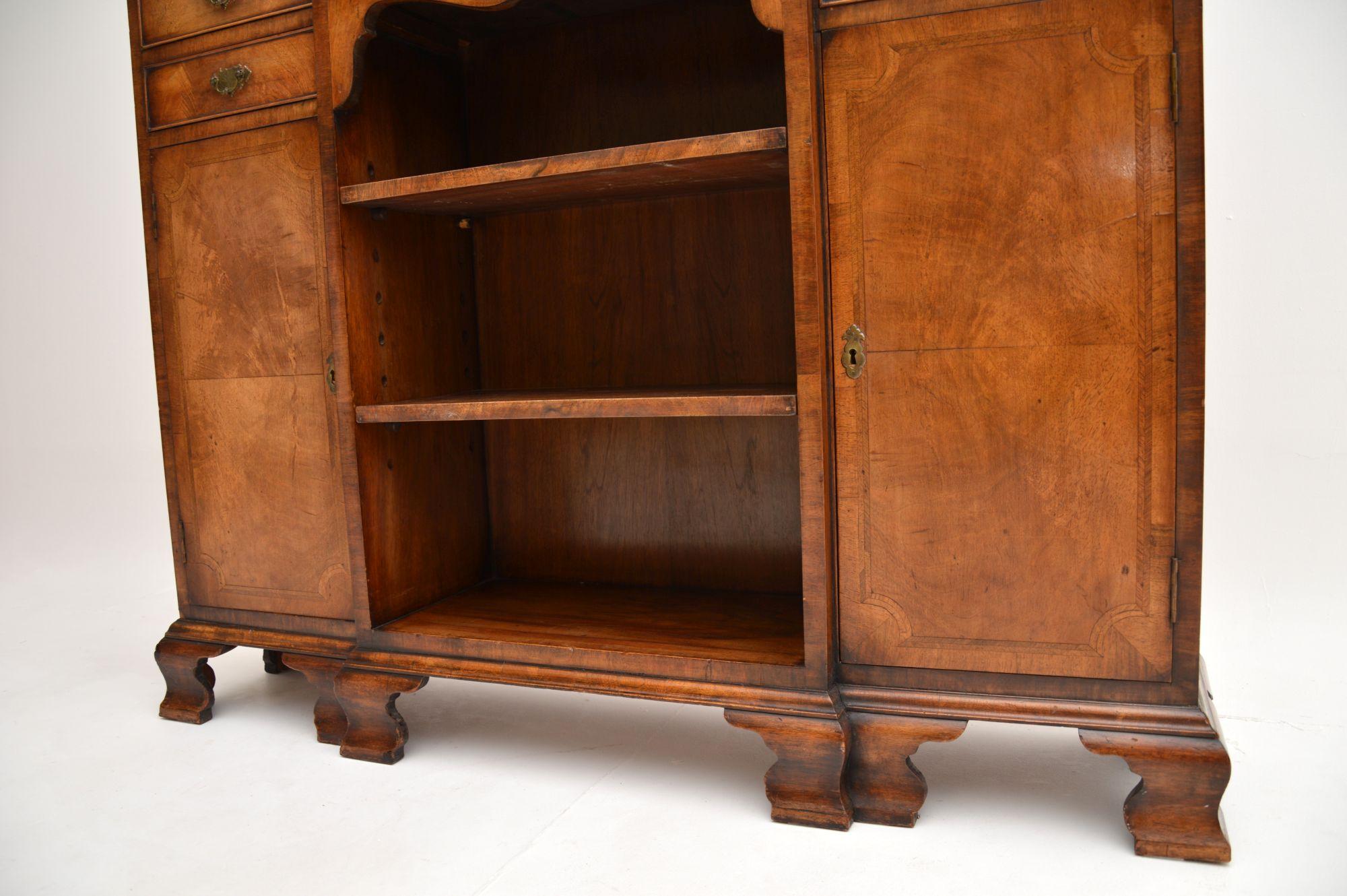 Antique Inlaid Walnut Breakfront Bookcase For Sale 6