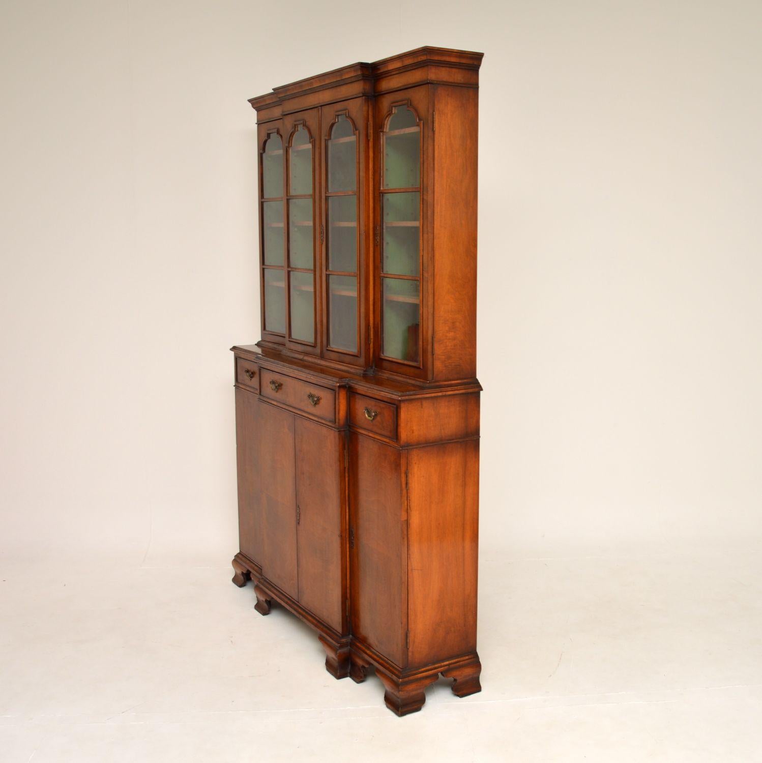 Early 20th Century Antique Inlaid Walnut Breakfront Bookcase