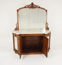 Antique Inlaid Walnut Mirror Back Credenza, Sideboard, Scotland 1870, B2279