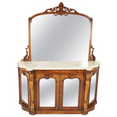 Antique Inlaid Walnut Mirror Back Credenza, Sideboard, Scotland 1870, B2279