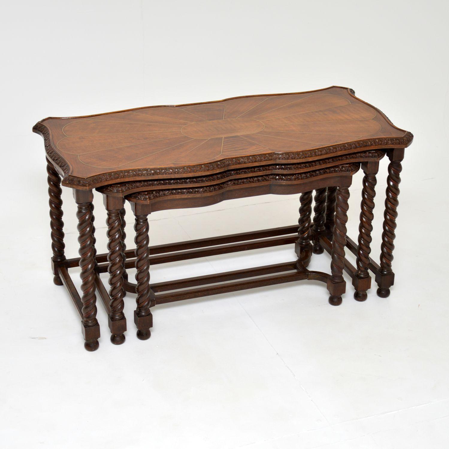Antique Inlaid Walnut Nesting Coffee Table For Sale 4