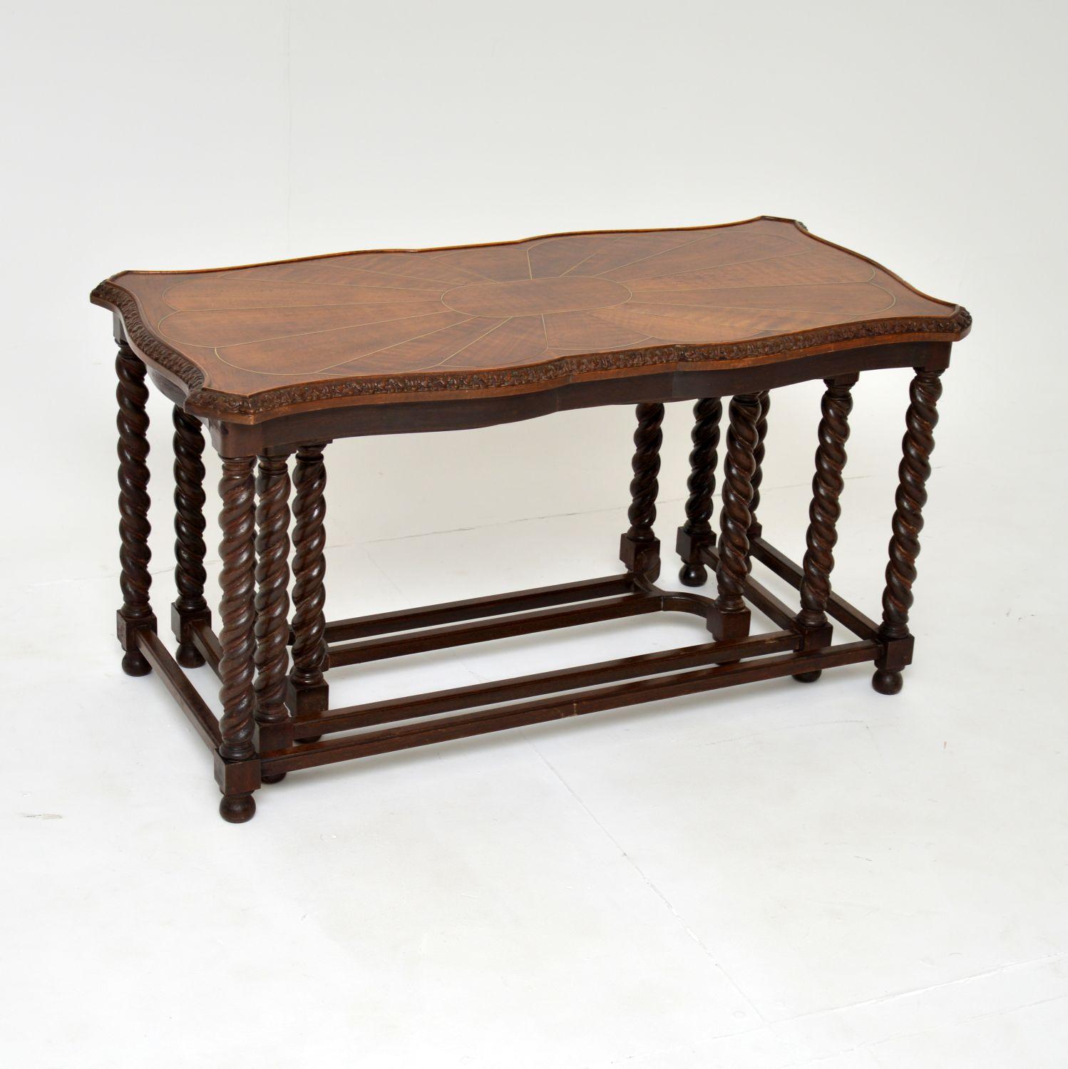 Antique Inlaid Walnut Nesting Coffee Table For Sale 5